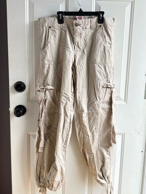 Y2K Xhilaration Tan Cargo Pants with Embroidery and Sequins Size 13